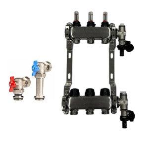 Edelstahl Heizkreisverteiler Fußbodenheizung 3 Heizkreise inkl Kugelhahnset Eck Anschluss Lang