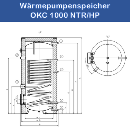 1000 Liter Wärmepumpenspeicher mit einem Wärmetauscher OKC NTR/HP