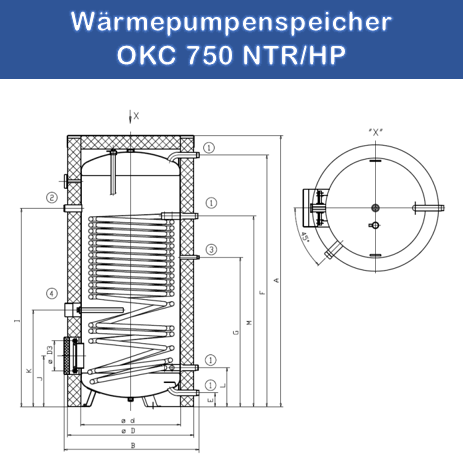 750 Liter Wärmepumpenspeicher mit einem Wärmetauscher