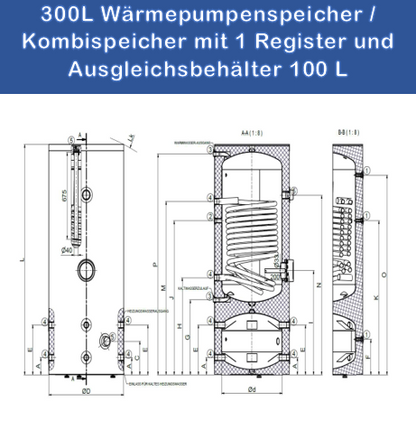Kombispeicher 300/100 Liter für Wärmepumpen | Trinkwasser & Puffer