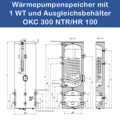 300/100 Liter Wärmepumpenspeicher Kombispeicher OKC NTR/HR