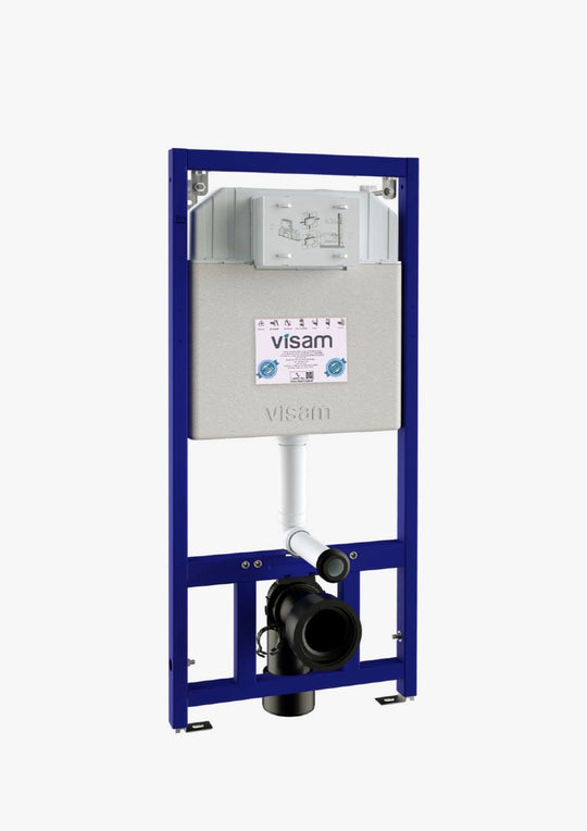 Visam Slim 80 pre-wall element for drywall construction for wall-hung toilet installation including white flush plate