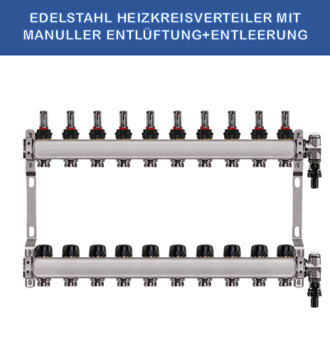 Stainless steel heating circuit manifold - 10-way - underfloor heating - 1-inch connection - with brackets