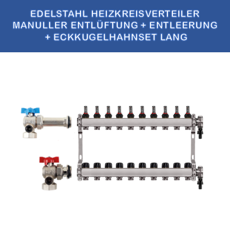 Stainless steel heating manifold, 10 circuits, manual venting, KGH set, corner, long