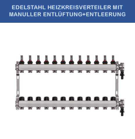 Stainless steel heating circuit manifold - 12-way - underfloor heating - 1-inch connection - with brackets
