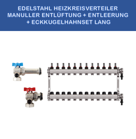 Stainless steel heating manifold, 12 circuits, manual venting, KGH set, corner, long