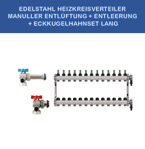 Stainless steel heating manifold, 13 circuits, manual venting, KGH set, corner, long