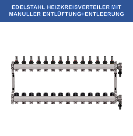 Stainless steel heating circuit manifold - 14-way - underfloor heating - 1-inch connection - with brackets