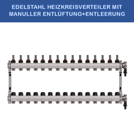 Stainless steel heating circuit manifold - 15-way - underfloor heating - 1-inch connection - with brackets