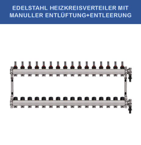 Stainless steel heating circuit manifold - 16-way - underfloor heating - 1-inch connection - with brackets