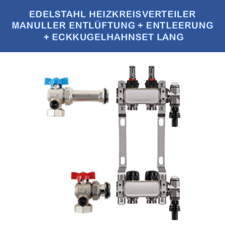 Stainless steel heating manifold, 2 circuits, manual venting, KGH set, corner, long