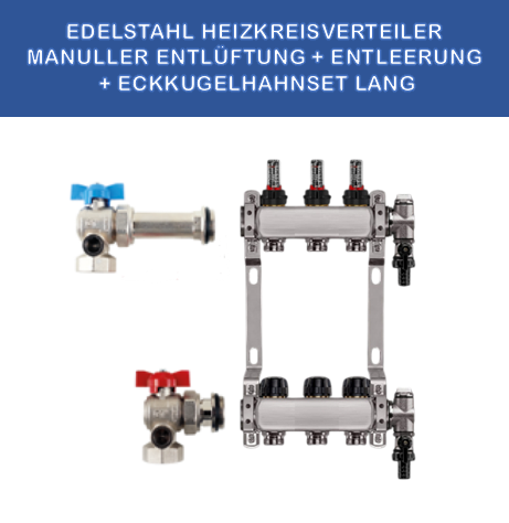 Stainless steel heating manifold, 3 circuits, manual venting, KGH set, corner, long