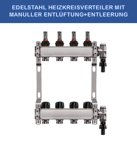 Stainless steel heating circuit manifold - 4-way - underfloor heating - 1-inch connection - with brackets