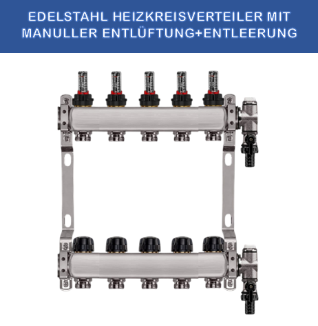 Stainless steel heating circuit manifold - for underfloor heating - 1-inch connection - with brackets