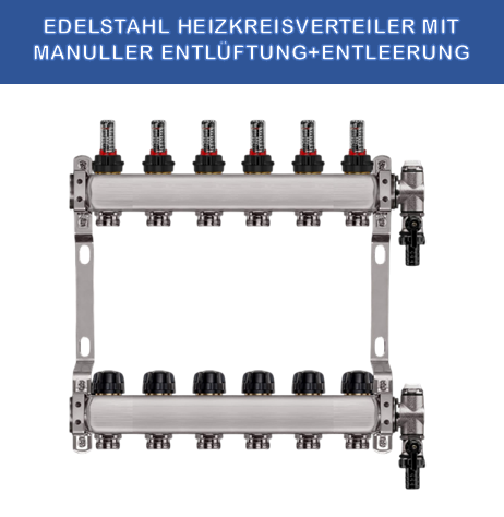 Stainless steel heating circuit manifold - 6-way - underfloor heating - connection - 1 inch - with brackets