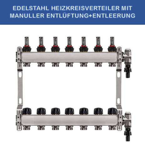 Stainless steel heating circuit manifold - 7-way - underfloor heating - 1-inch connection - with brackets