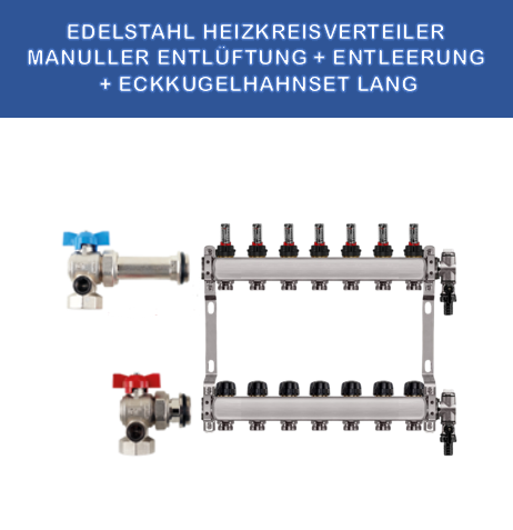 Stainless steel heating manifold, 7 circuits, manual venting, KGH set, corner, long