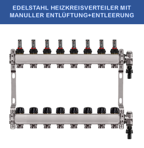 Stainless steel heating circuit manifold - 8-way - underfloor heating - 1-inch connection - with brackets