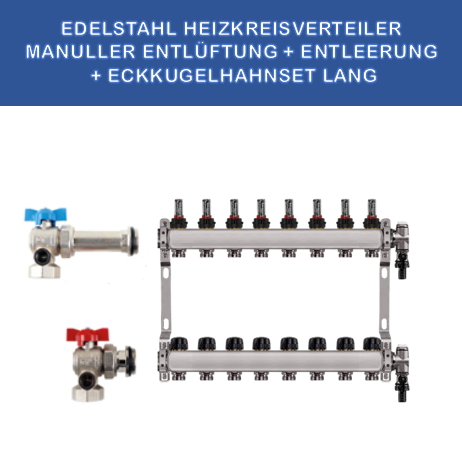 Stainless steel heating manifold, 8 circuits, manual venting, KGH set, corner, long