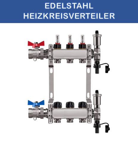Edelstahl Heizkreisverteiler Fußbodenheizung 3 Heizkreise inkl Kugelhahnset gerade Anschluss