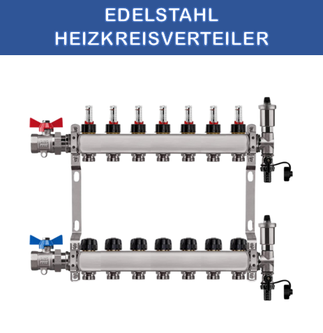 Edelstahl Heizkreisverteiler Fußbodenheizung 7 Heizkreise inkl Kugelhahnset gerade Anschluss