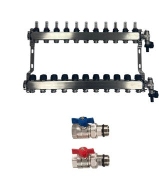 Paslanmaz çelik ısıtma devresi dağıtıcısı yerden ısıtma 11 ısıtma devresi küresel vana seti düz bağlantı dahil