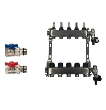 Paslanmaz çelik ısıtma devresi dağıtıcısı yerden ısıtma 5 ısıtma devresi küresel vana seti düz bağlantı dahil