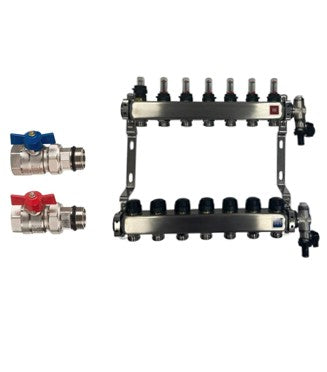 Paslanmaz çelik ısıtma devresi dağıtıcısı yerden ısıtma 7 ısıtma devresi küresel vana seti düz bağlantı dahil