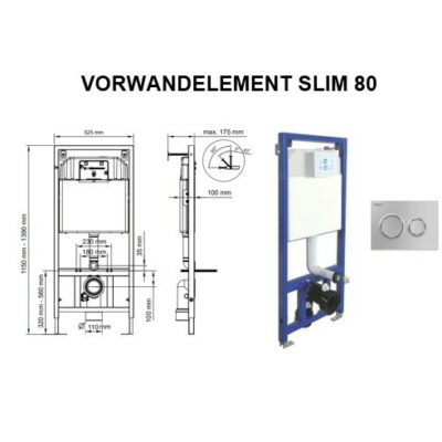 Visam Vorwandelement Modell Slim 80 Trockenbau Montageelement für Hänge WC inkl. Drückerplatte_Betätigungsplatte