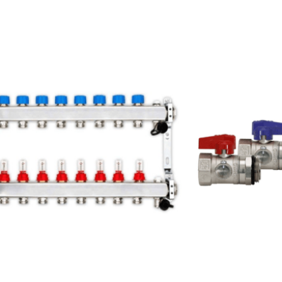 Heizkreisverteiler für Fußbodenheizung 8 Heizkreise inklusive Kugelhahnset