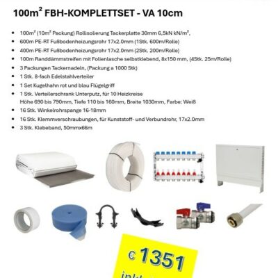 Fussbodenheizung KomplettSet 100m2 Verlegeabstand 10cm